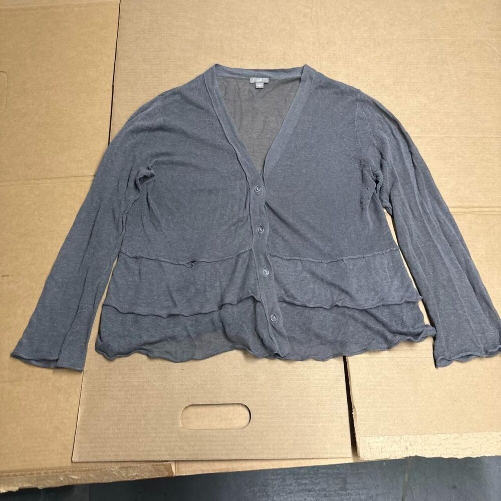 J Jill Tiered Ruffle Cardigan Sheer Slate Grey Fairy Grunge Knit L